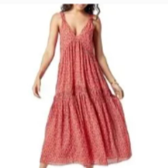 Joie Dresses & Skirts - Joie TEA ROSE Coral Black Tiered Sleeveless Cotton Lined Maxi Dress Women Size S